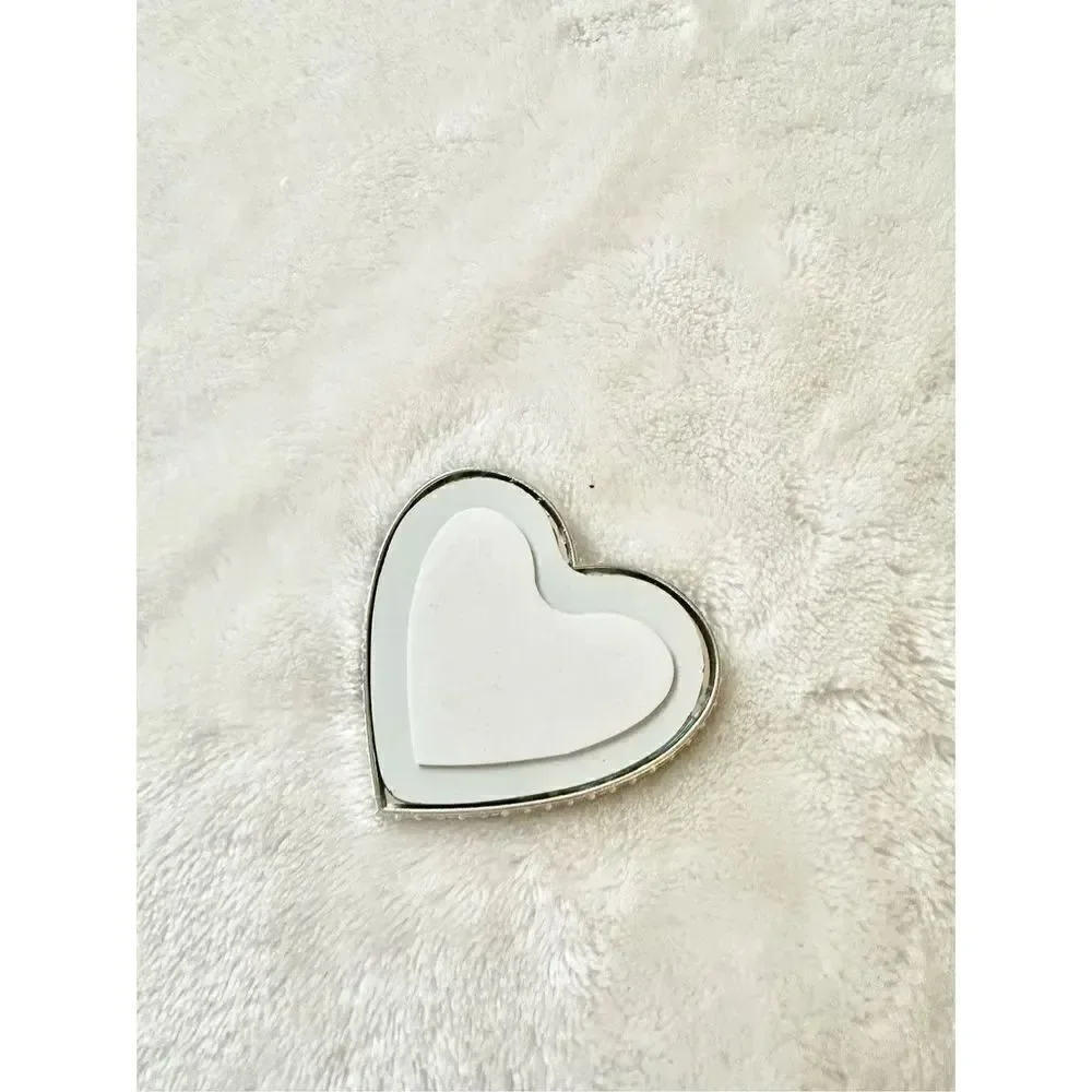 Silver with rhinestone embellished heart shaped phone mirror